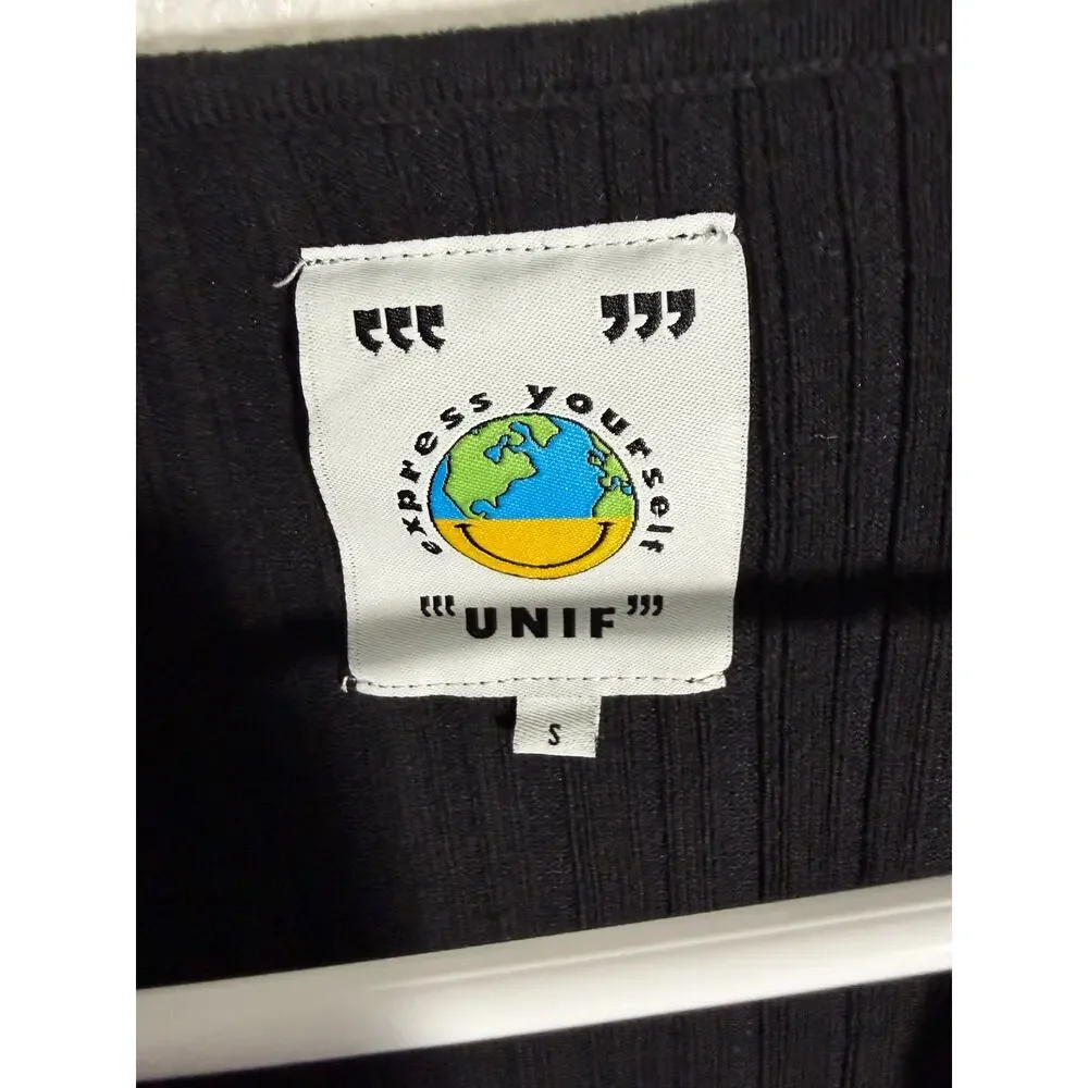 UNIF Women’s Size Small Black Ribbed Knit Cropped Hook-and-Eye Cardigan